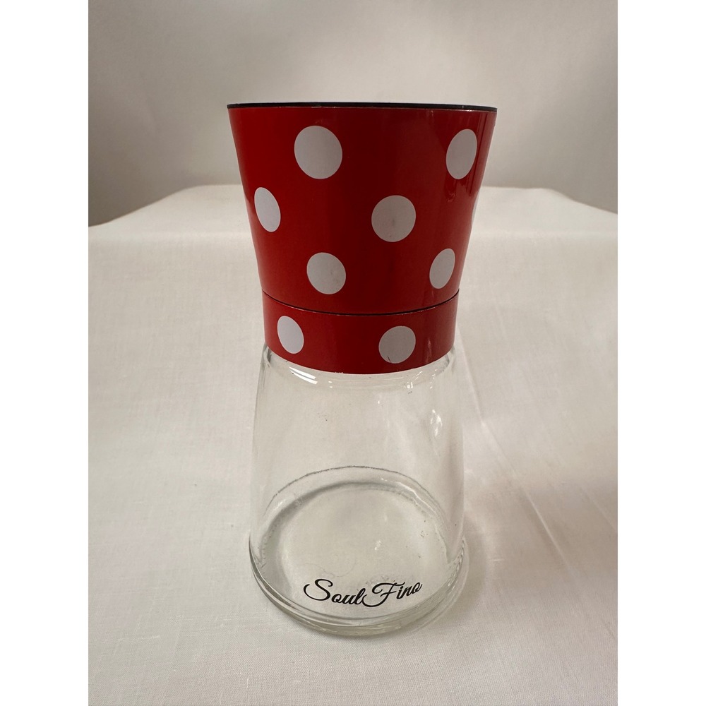 Soul Fine Red White Polka Dot Salt and Pepper Grinder Set Glass Manual Mills 5" - Picture 6 of 9